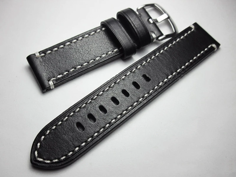 

Ремешок из натуральной кожи для мужских часов, высококлассный толстый черный браслет ручной работы из воловьей кожи, 18 19 20 21 22 мм