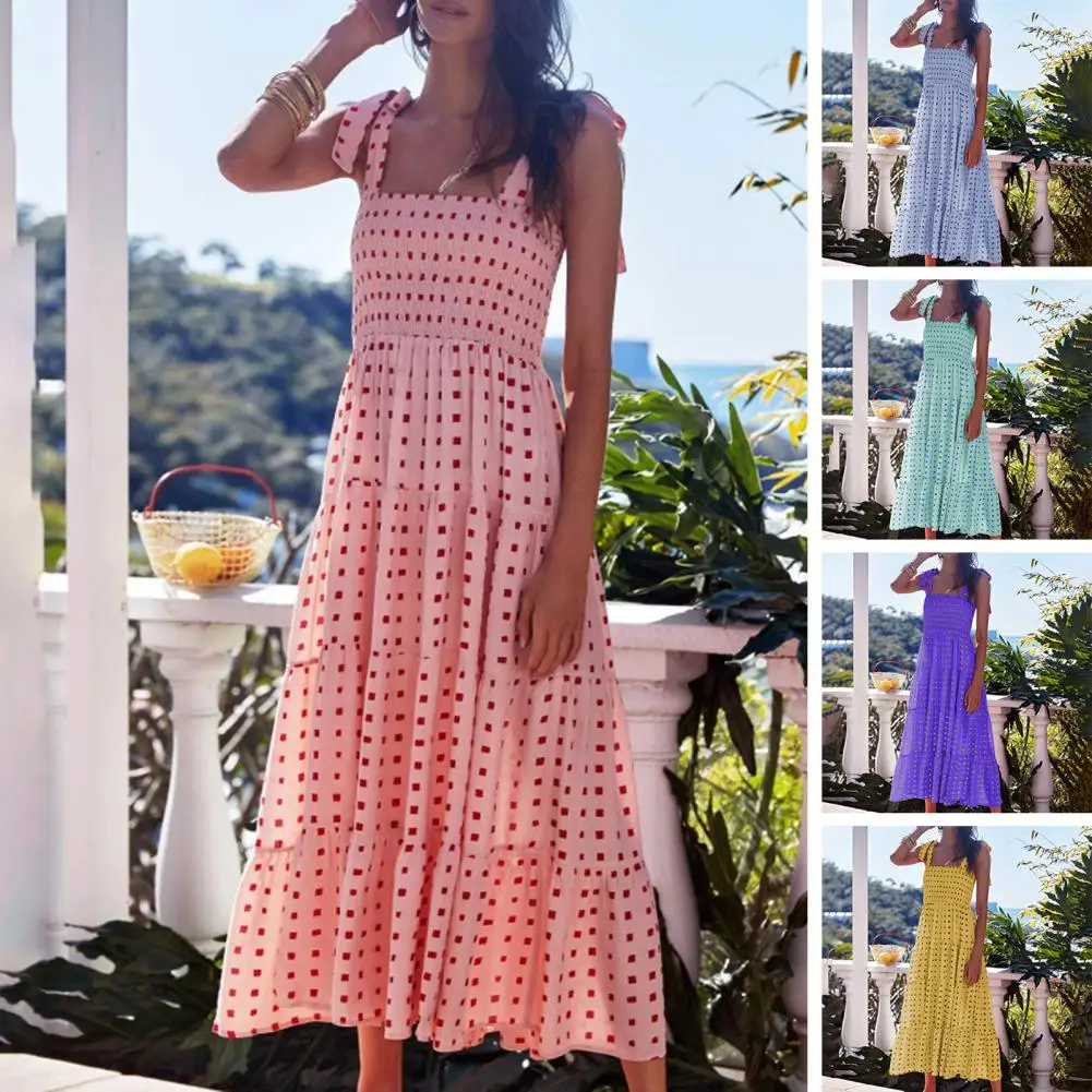 

Платья для женщин, Новинка лета 2023, модели для отпуска, длинные платья на бретелях с принтом, пляжная одежда, шикарное и элегантное женское платье