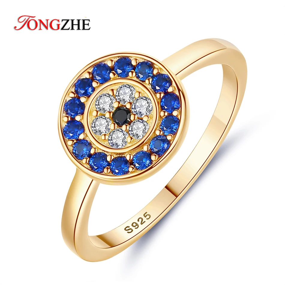 TONGZHE Lucky Evil Eye 925 Sterling Silver Rings For Women Charm Blue CZ Finger Men Wedding Engagement Luxury Jewelry |