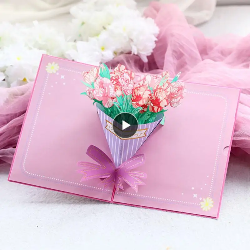 

3D -Up Carnation Bouquet Card Thanksgiving Day Gift Postcard With Envelope Stickers Teacher's Day Mother's Day Greeting Cards