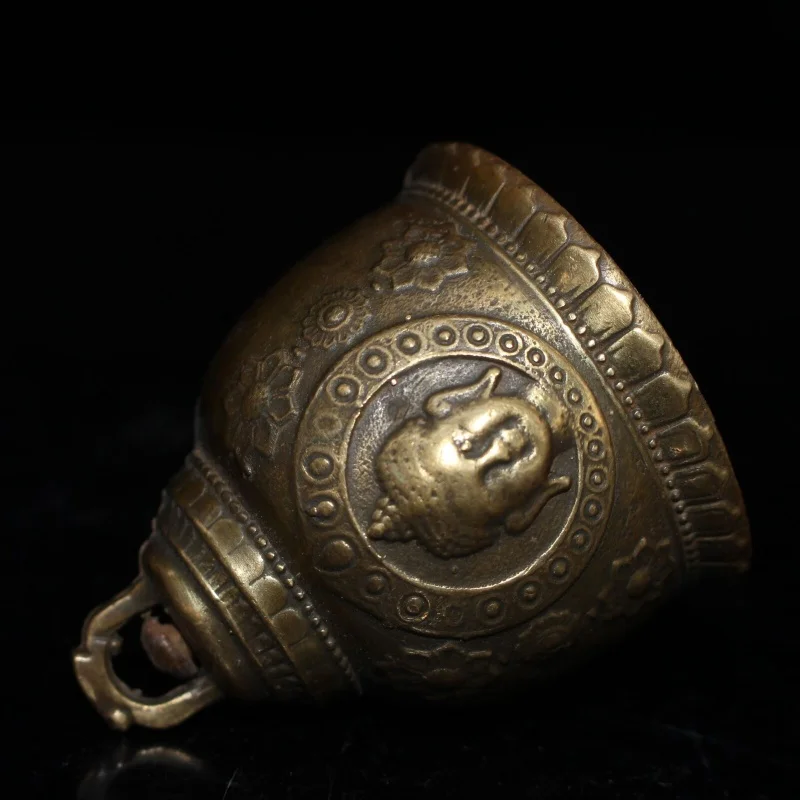

2.4" Collect Exquisite Chinese Bronze Buddha Head Rattle Ring The Bell Statue