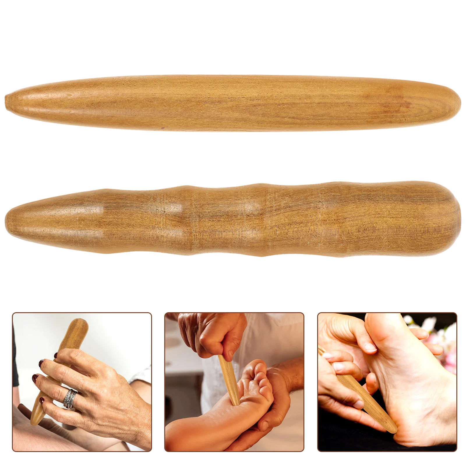 

2 Pcs Massage Pen Foot Wooden Sticks Acupuncture Point Rod Feet Massager Tool Practical Scroll Wheel