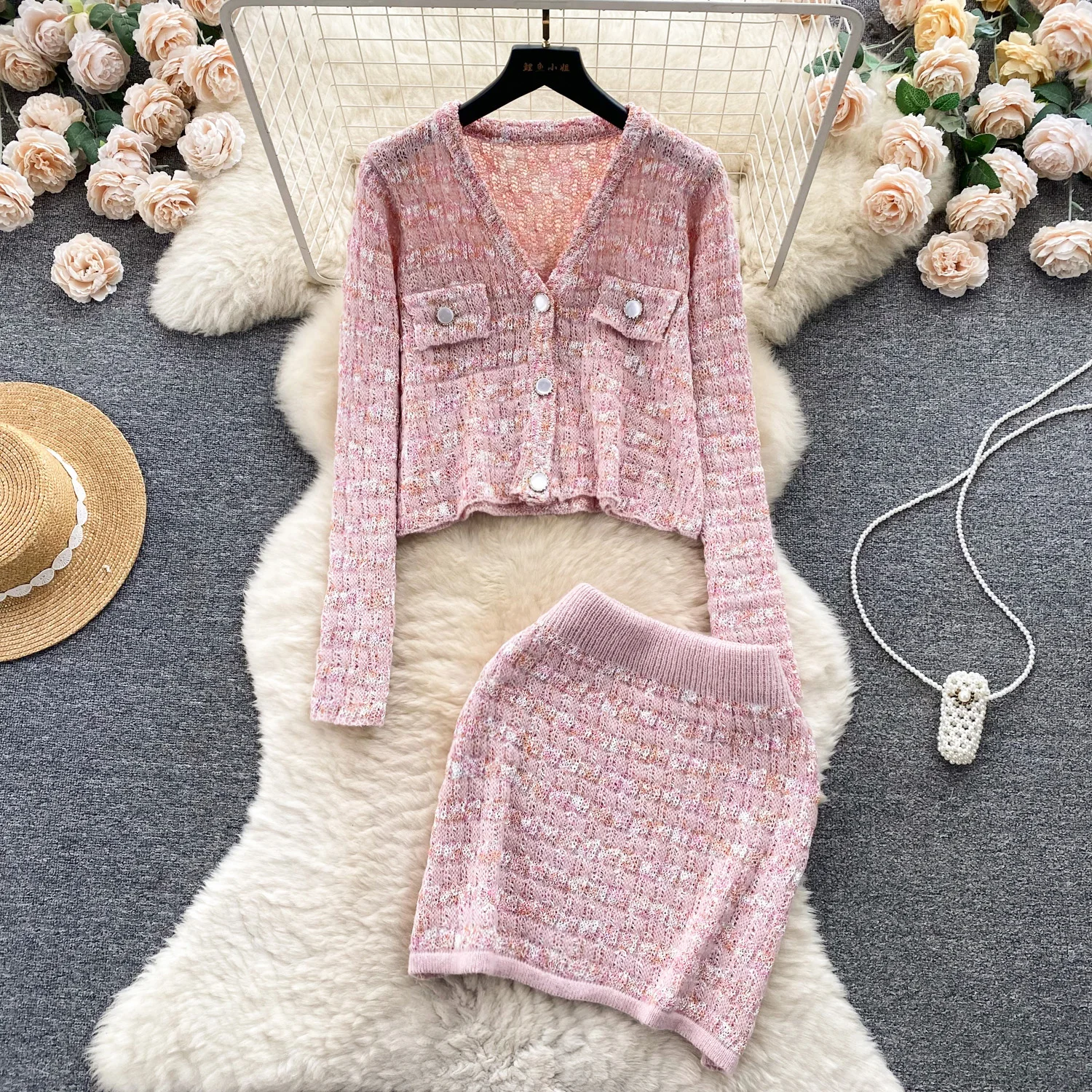 

2023 New Autumn Knitted Cardigan Top+High Waist Skirt Two-piece Set