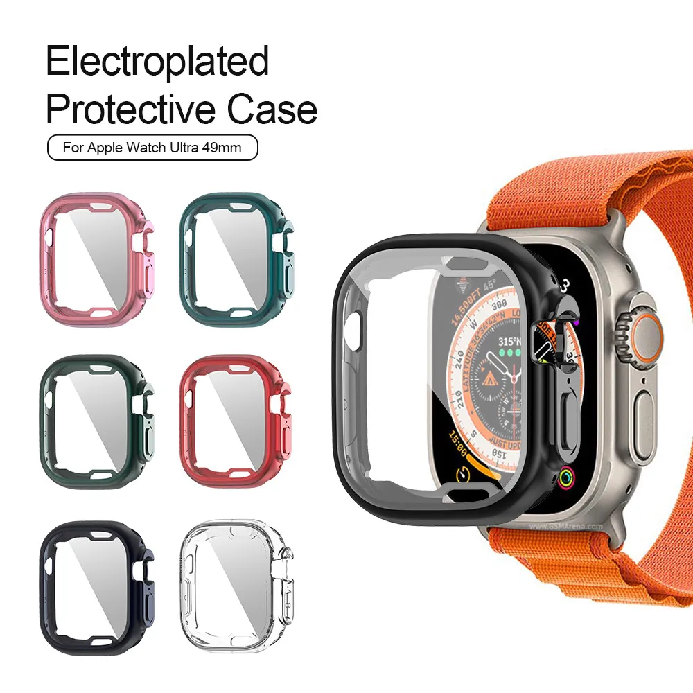

Для Apple Watch, Ультра чехол, покрытие из мягкого ТПУ, закаленное стекло, чехол для iwatch Ultra 49 мм, защита экрана, аксессуары для умных часов