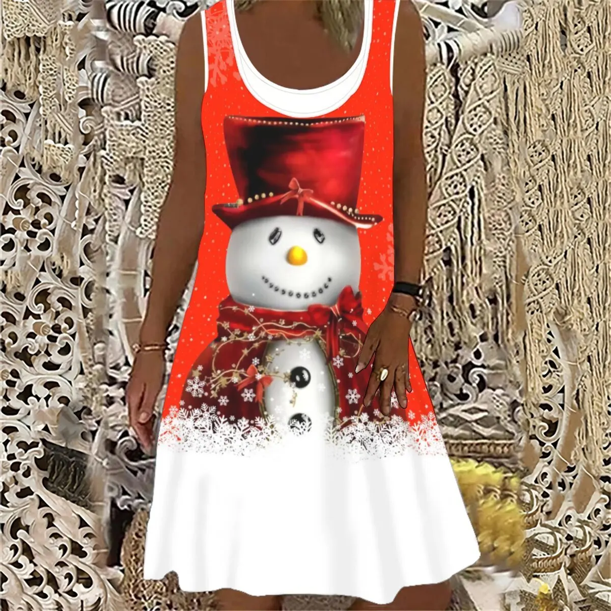 

XXS-10XL Oversize Women's Summer New Christmas Print Round Neck Casual Loose Sleeveless Dress