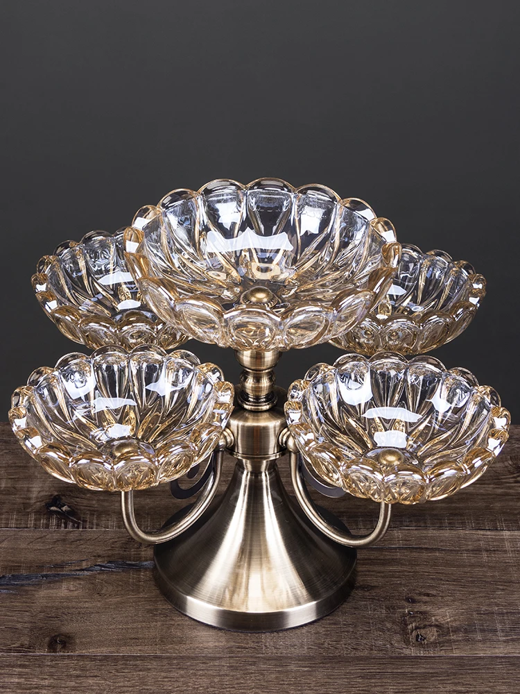 High-Grade Glass Double Layer Rotating Fruit Plate Creative Modern Living Room Coffee Table Household Light Luxury |
