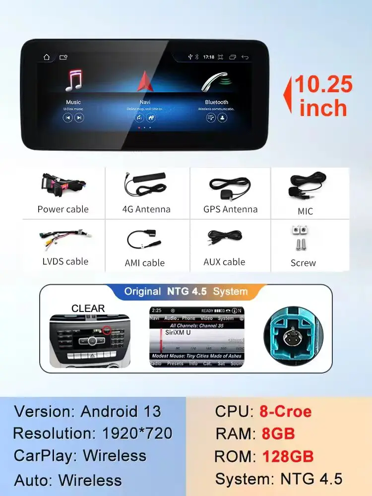 

2024 Новый автомобильный мультимедийный беспроводной Android AUTO CarPlay 10,25-дюймовый 12,3-дюймовый экран для автомобильных видеоплее Mercedes Benz A Class W176