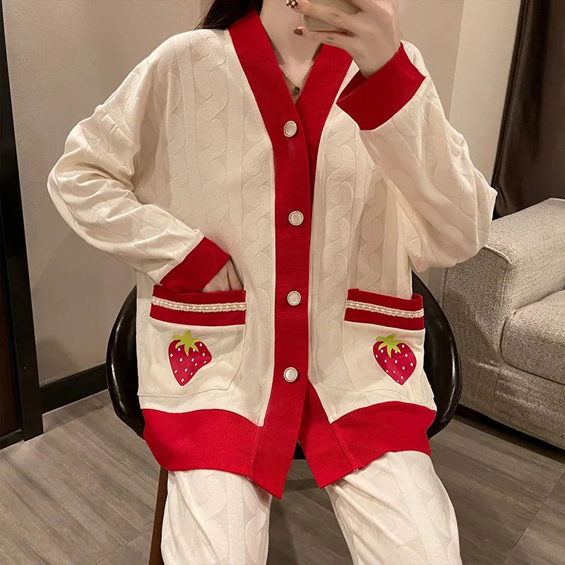 Long Sleeve Sweet Kawaii Set Women 2 Pieces Set Pajamas Spring Summer Sleepwear Female Outfits Pyjamas Sets