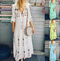 in summer the new big swing european and american womens v neck loose multicolor print dress