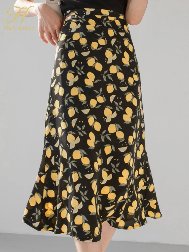 

Женская юбка с высокой талией H han queen, элегантная офисная Повседневная трапециевидная юбка до середины икры с принтом, весна-лето 2023