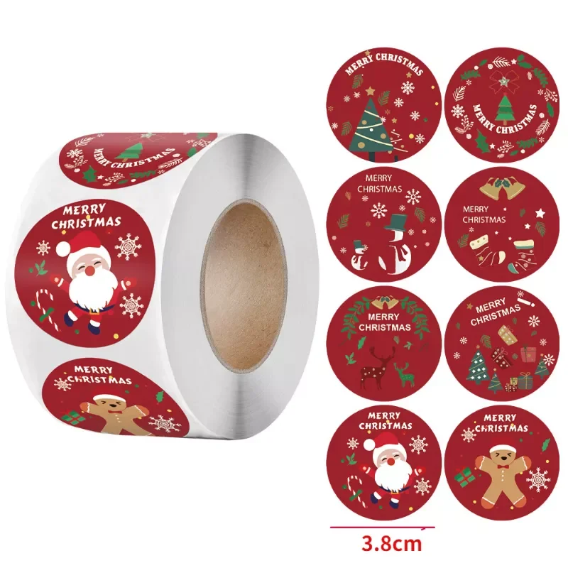 

500pcs/roll Merry Christmas Decor Stickers Cartoon Santa Claus Adhesive Sticker Gift Bag Food Package Label Sealing Tag Decor