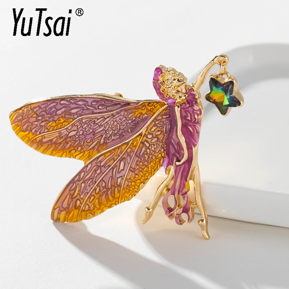

Yutsai Fashion Phantom Gradient Wing Star Enamel Brooch Sleep Angel Fairy Pin for Women Jewelry Gifts YT922