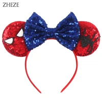 2022 red series sequins mouse ears headband for boys girls 5bow hairband diy festival party hair accessories mujer gift