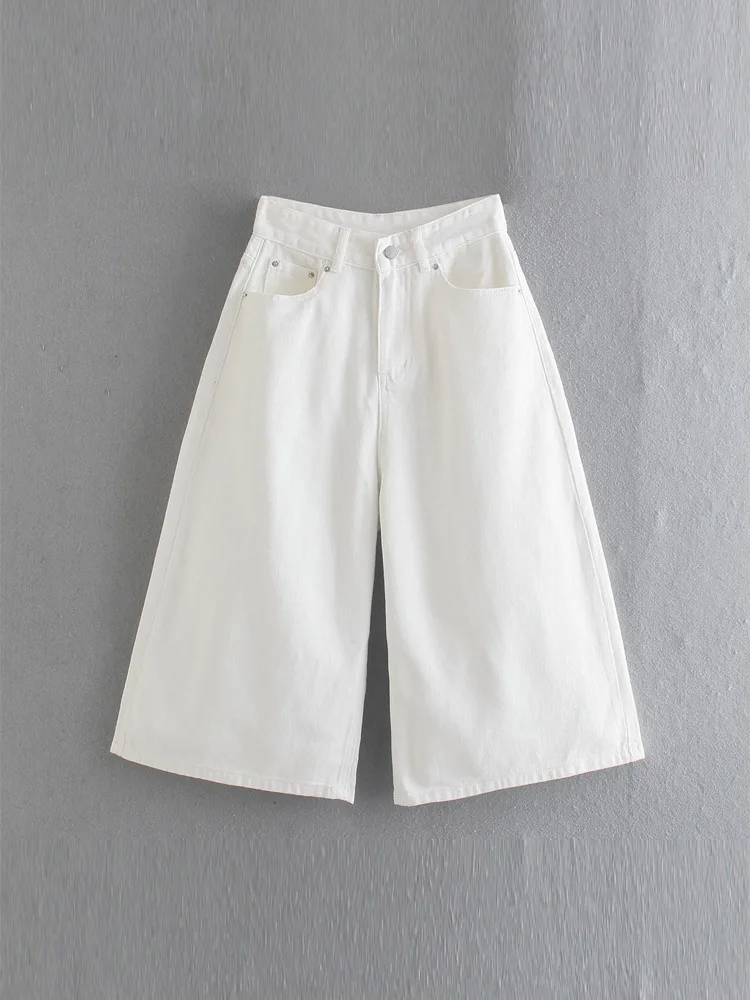 

2022 Summer Women Casual Straight Jeans Solid High waist Calf-Length Pants Female Fashion Street Denim Shorts Clothing