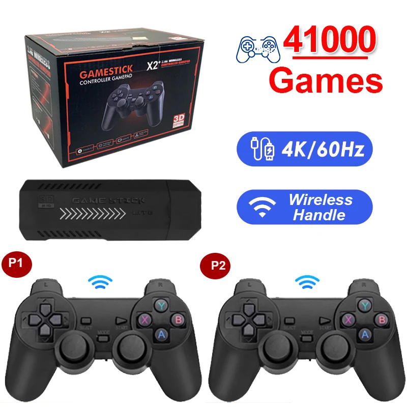

X2 Plus 4K HD Game Stick Video Game Console 128G Built-in 41000 3D Games 40+ Simulators With Wireless Controller
