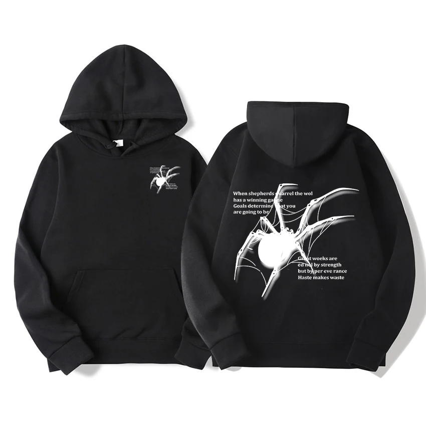 

Fashion Dark Spider Print Hoodie Pullover Sweatshirt High Street Retro Hiphop Punk Dance Winter Clothes Loose Long Sleeve Tops