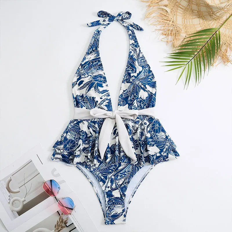 2023 New One Piece Swimsuit and Dress Women One Shoulder Ruffle Swimwear Braziilian Luxury Halter Beach Bathing Suit Summer