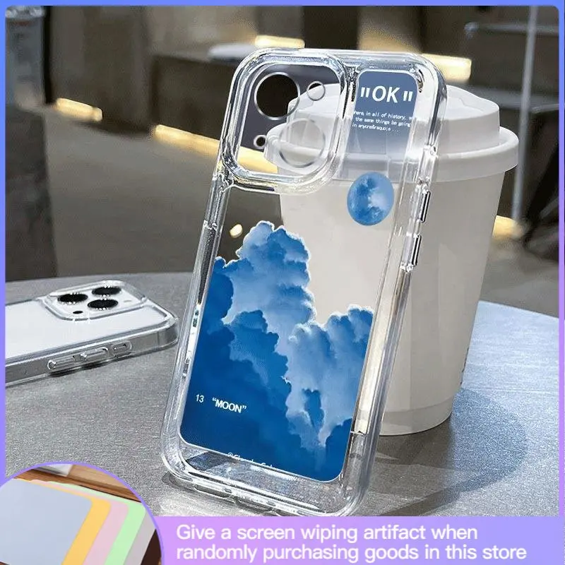 

Luxury Premium Sense Creative Blue Moon Phone Case Suitable for IPhone14 13 12 11 13Pro 13promax Shockproof Anti-fall Silicone