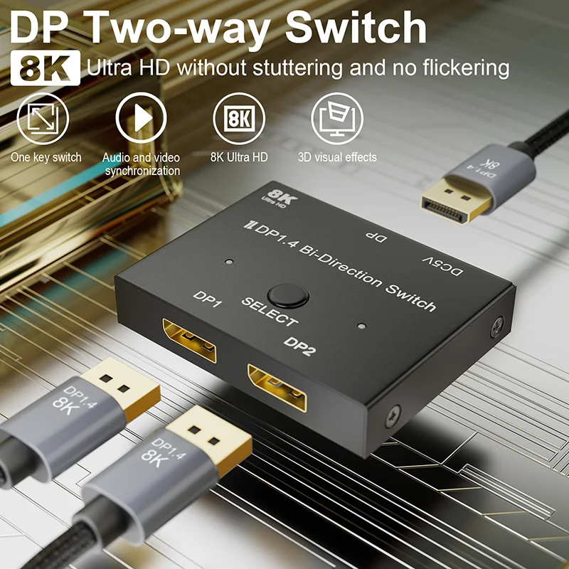 

DISOUR Display Port 8K HD DP 1.4 Switch Bi-Direction 8K@60Hz 4K@144Hz Converter Compatible With XBOX PS5 Projectors Monitors