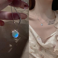 korea fashion firefly necklace for women 2022 trend new charm moonstone titanium steel chain jewelry birthday gift accessories