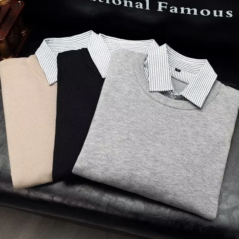 Зима 2022 новый мужской двухсекционный свитер с иллюзией универсальный