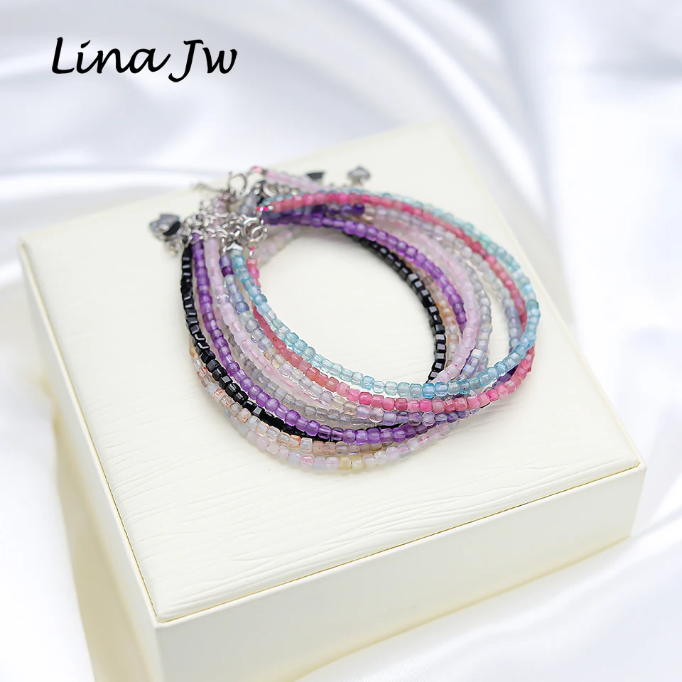 

2.5mm Black Spinel Natural Stone Handwork Bracelets on Hand for Women Gift Party Jewelry 925 Sterling Silver Amethyst Bangles