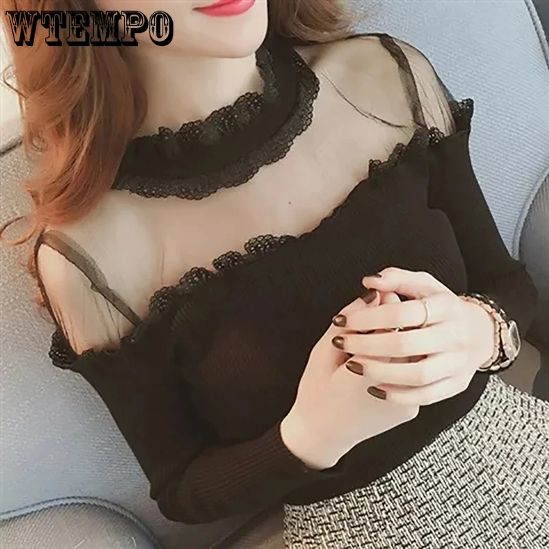 Свитера женский сексуальный модный свитер сетчатые кружевные лоскутные