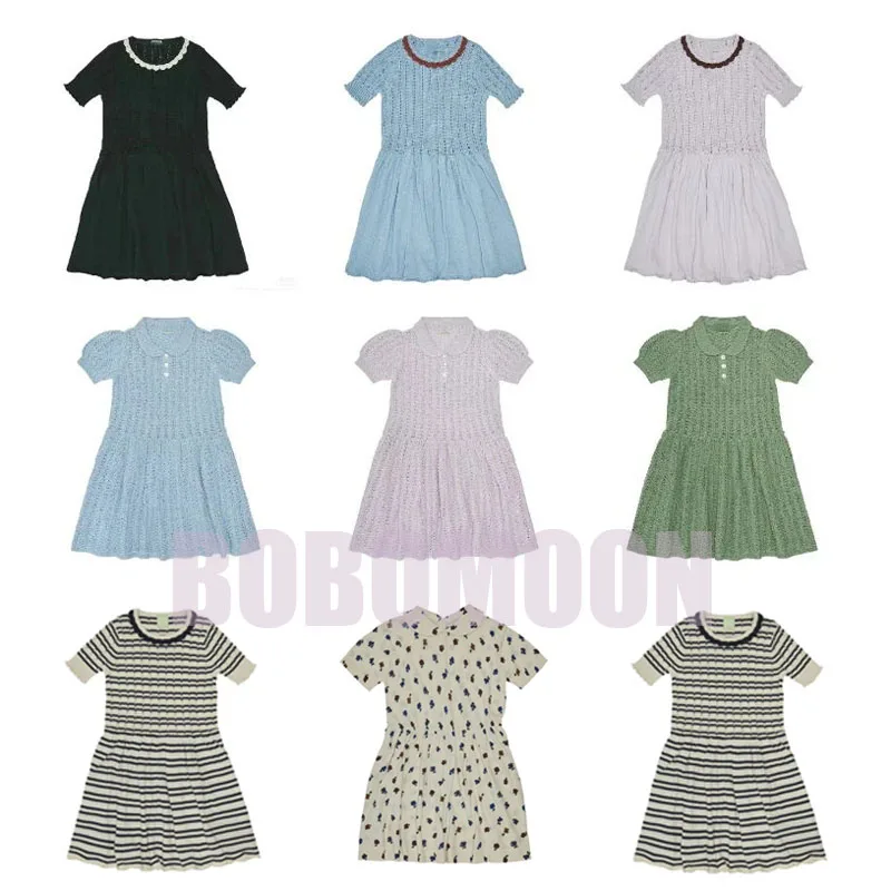 

PER-SALE (Ship In March) 2023 FUB Summer Girls Organic Cotton Knitted Solid Color Short Sleeve Dress for Kids Baby Girl Clothes