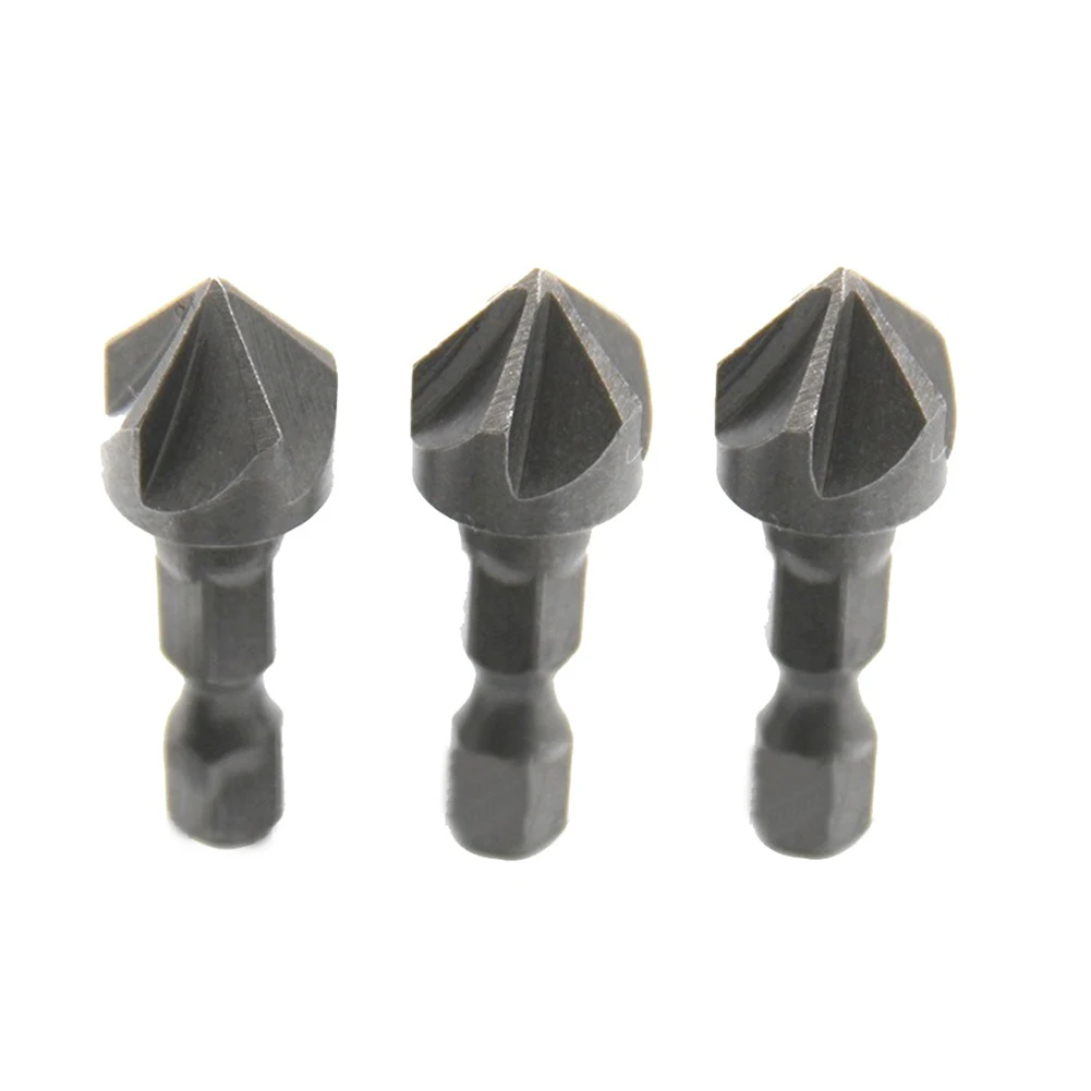 

3 Pcs 5 Flute Countersink Drill Bits 13mm 1/4 Hex Shank Chamfering Tool Wood Hole Opener For Woodworking Power Tools Accessories