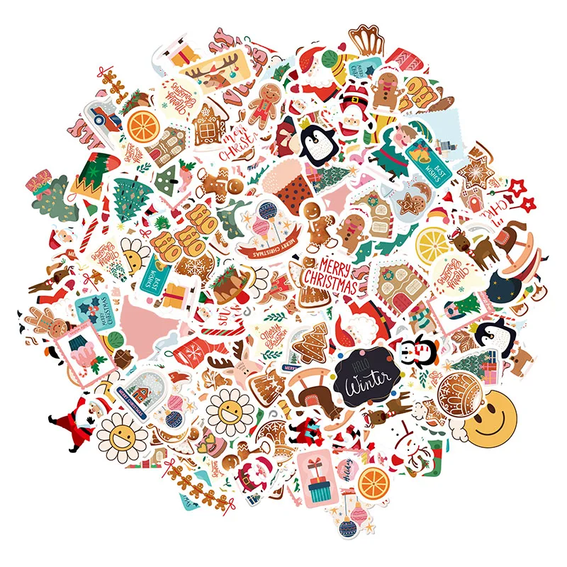 

100Pcs Christmas Stickers,Water Bottles Phone Skateboard Laptop Luggage Stickers,Self Adhesive DIY Gift Package Stationery Decor