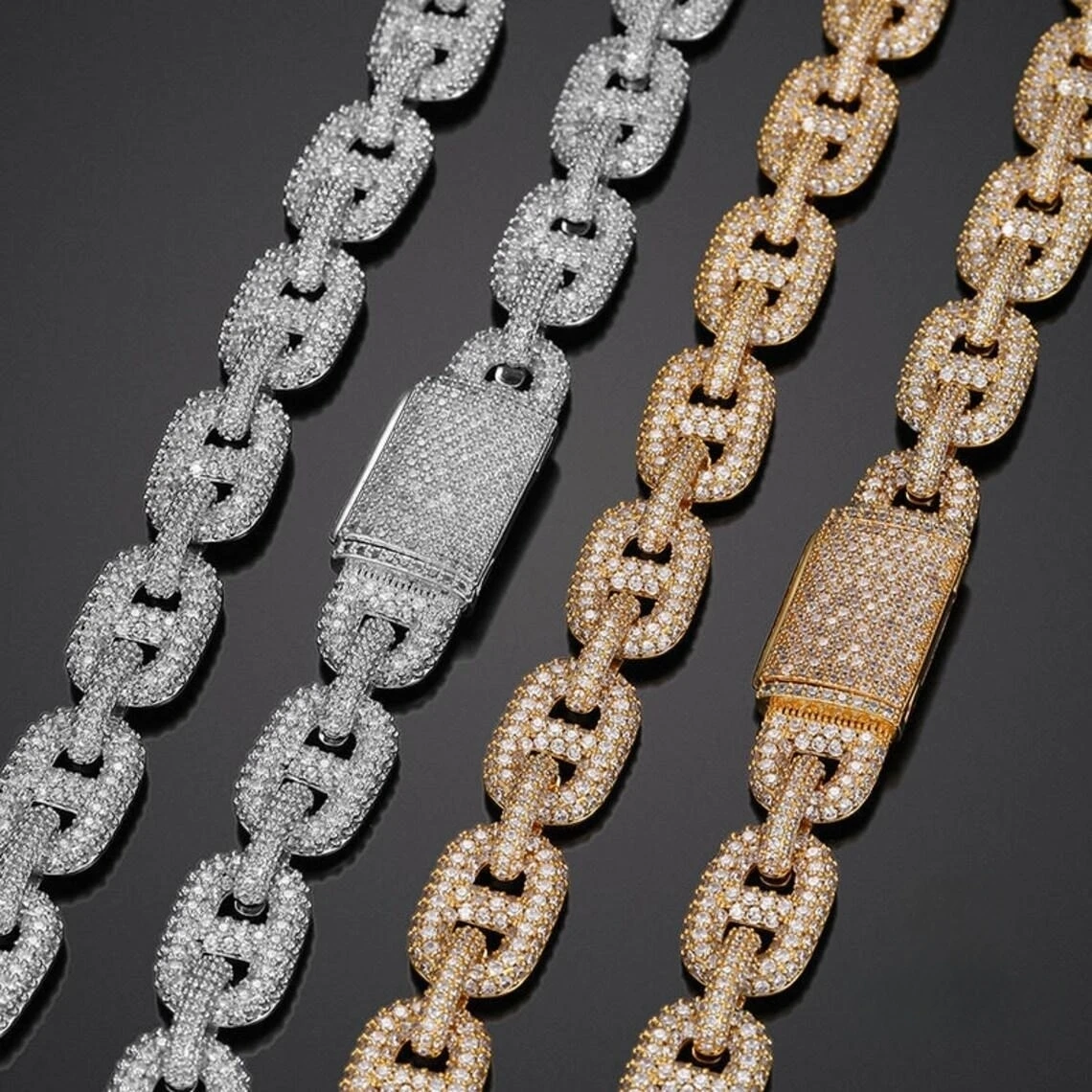 Большая круглая кубинская цепочка Майами Vvs Муассанит стерлинговое серебро 925