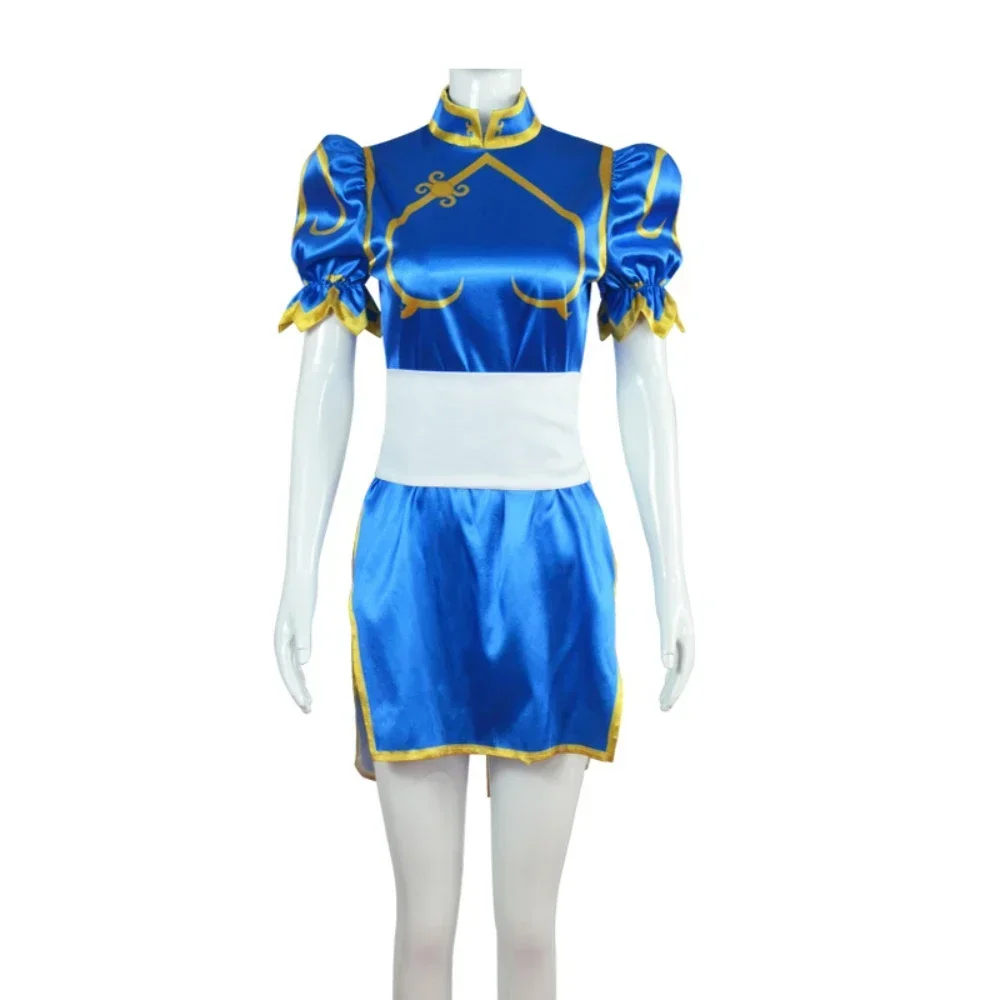 Игра Sutorito Faita Chun Li Косплей Костюм Платье Chunli Blue Cheongsam Экипировка Полный комплект