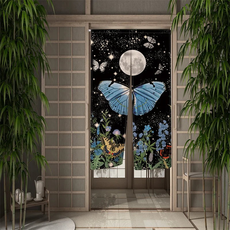 

Butterfly Floral Door Curatin Japanese Noren Doorway Izakaya Partition Curtain Kitchen Bedroom Bathroom Door Decor Half Curtain