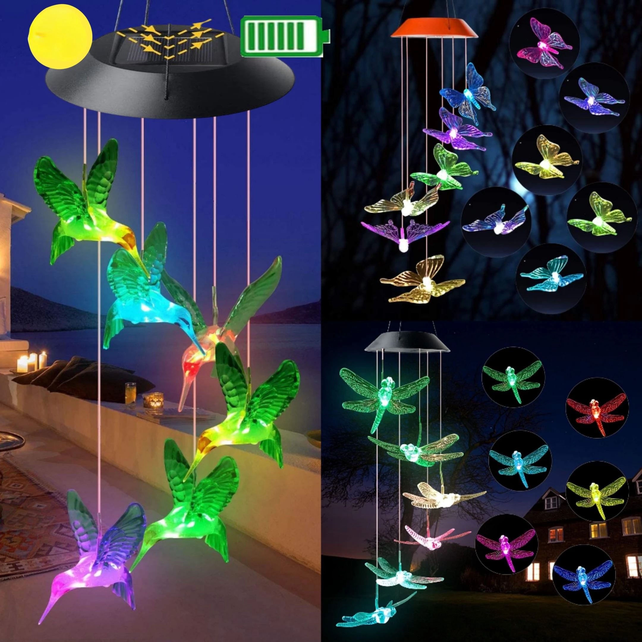 

Wind Chime Solar Butterfly Hummingbird Dragonfly Wind Chimes Outdoor Indoor Color Changing Light S Hook For Patio Yard Garden