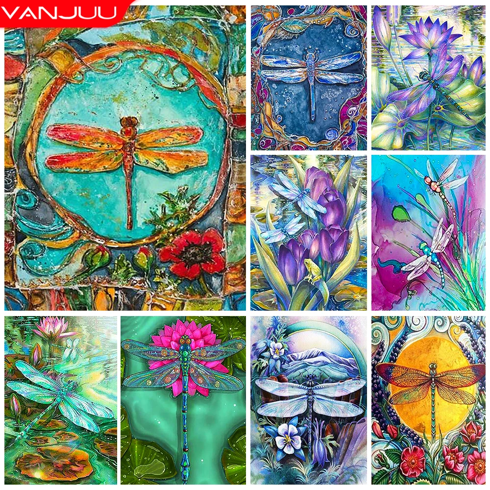 

Алмазная вышивка со стрекозой, пейзаж, полноразмерная картина из страз 5D, фантастические животные, наборы для вышивки крестиком «сделай сам...