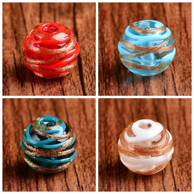 

5pcs Round Shape 14mm Clew Handmade Lampwork Glass Loose Beads For Jewelry Making DIY Crafts Findings