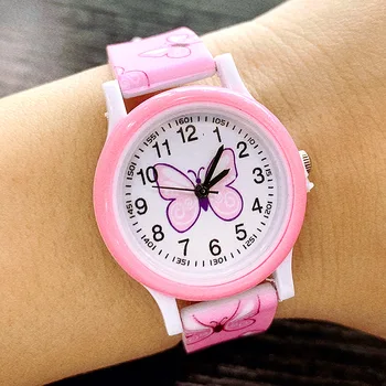 Lovely Cartoon Butterfly Printed Silicone Soft Bands Girls Students Kids Children Fashion Pretty Party Gift Quartz Watches Clock 1