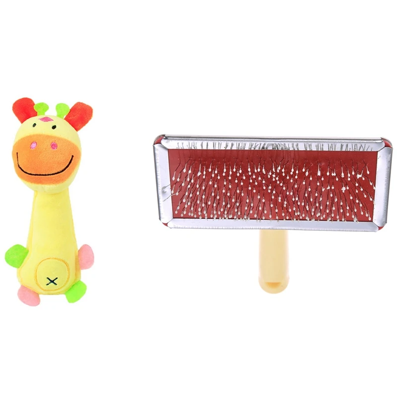 

Pet Shedding Grooming Anti-Static Hair Fur Brush Needle Comb & Funny Animal Shape Cute Pet Puppy Dog Toys Soft Plush