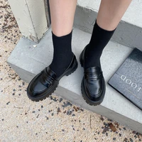 chunky platform women loafers shoes round toe block heels lolita shoes cute college girls feetwear black ladies oxford shoes