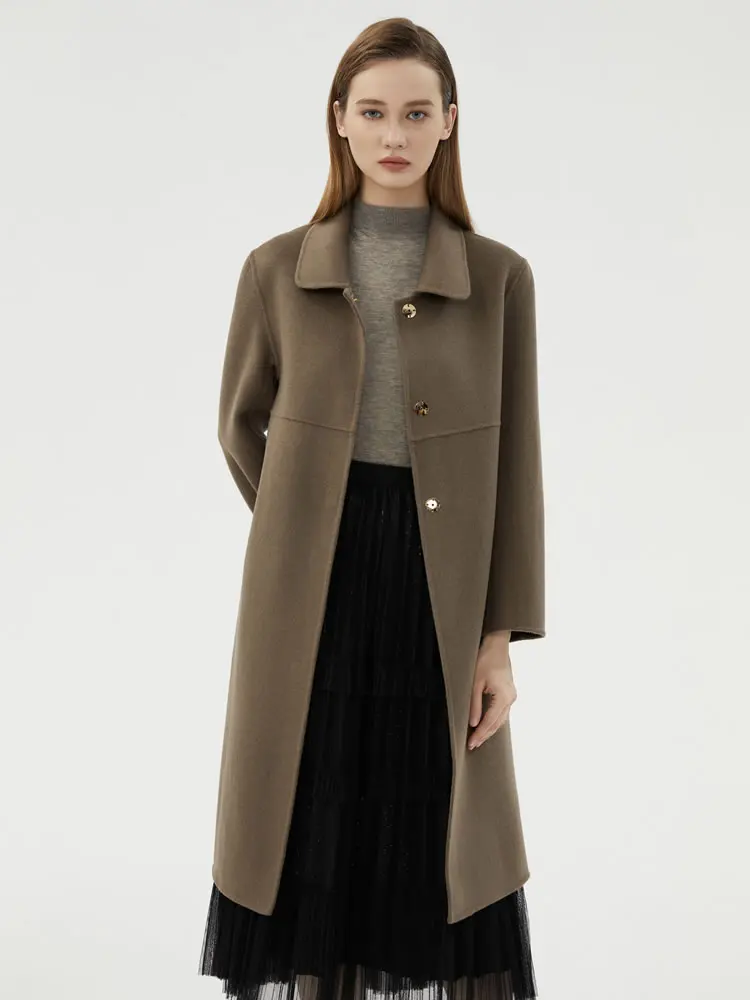 

100% Wool reversible woolen coat women's slim-fit mid-length woolen overcoat coat temperament youthful-looking doll collar