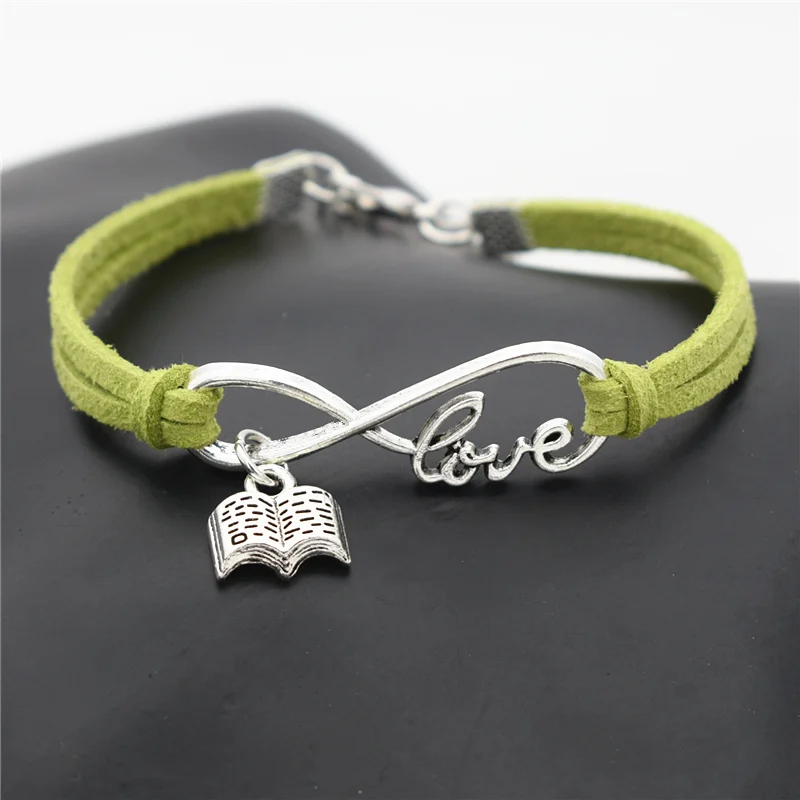 

2022 Новые Модные Винтажные Открытые Браслеты в форме книги бесконечности ручной работы панк Очаровательные зеленые кожаные веревочные брас...