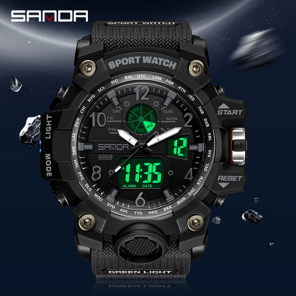 

SANDA Luxury Brand Men Watches 50M Waterproof Sports Military Watch Digital Quartz Wristwatch For Male Relogio Masculino 3169