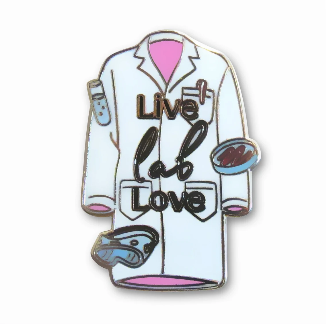 

New Chemistry Lab Jacket Enamel Pin Inlay Laboratory Goggles Custard Test Tube "Lab Live" Science Brooch Lapel Badge Collection