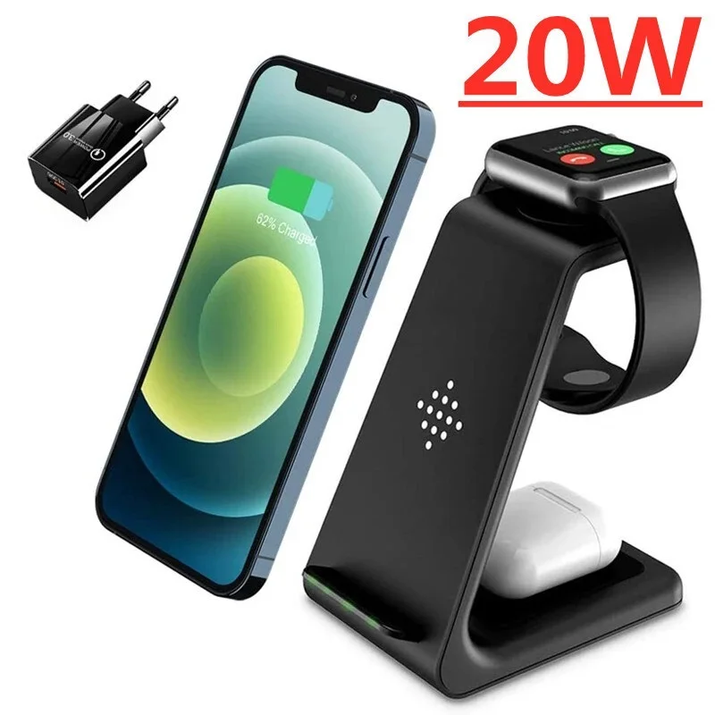 

2022 3 in 1 Qi Wireless Charger 20W Fast Charging Dock Station For iPhone 13 12 MAX/11/Xs Samsung For Apple Watch Charger