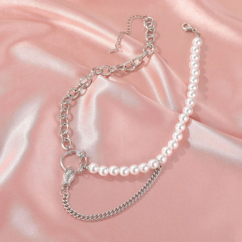 Модная цепочка до ключицы с жемчугом женское ожерелье в форме змеиной головы