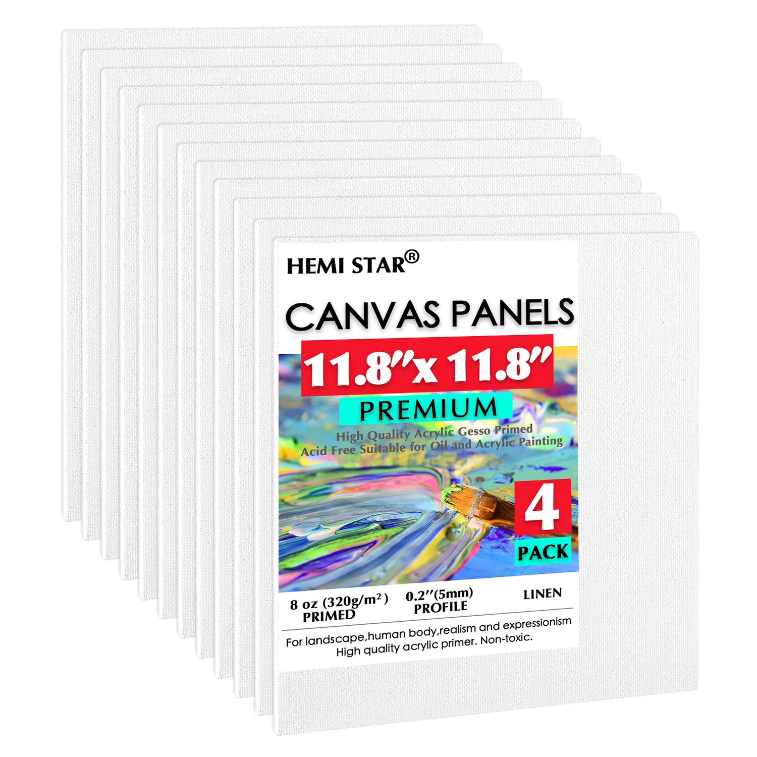 

Painting Canvas Panels Linen 4-Pack Artist Canvas Boards for Painting, 30x30cm-11.8x11.8in Primed White Canvas for Acrylic,Oil