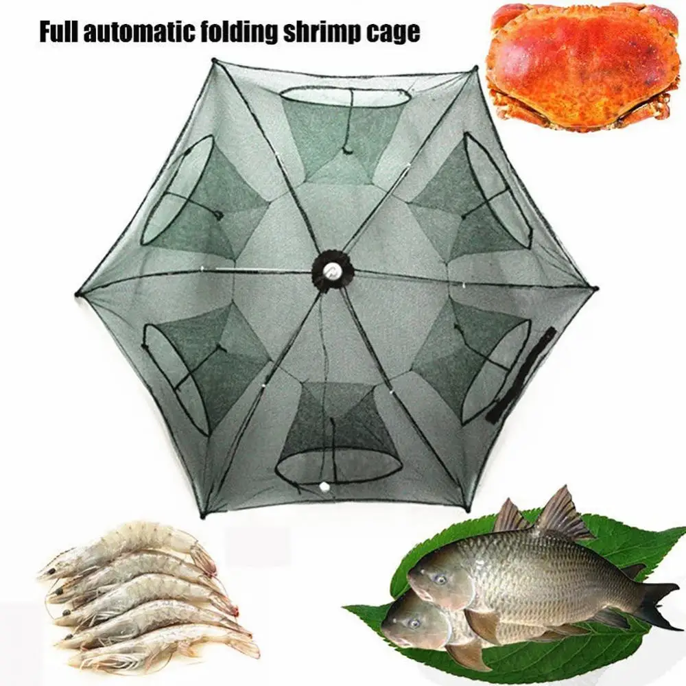 

6 Holes Foldable Automatic Fishing Net Shrimp Cage Nylon Mesh Crab Fish Trap Nylon Foldable Fish Trap Cast Net Fishing Accessory
