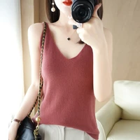 fashion korean v neck sleeveless sweater camisole womens solid color thin section elegant wool knit summer casual pullover top