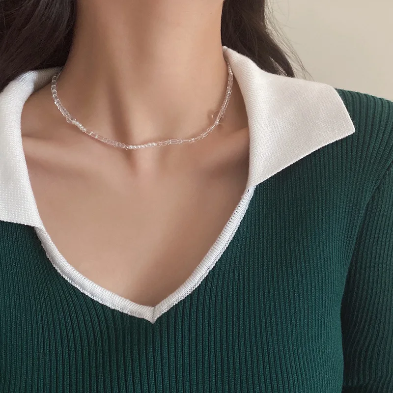 

Cute and Simple Transparent Crystal Beads Pendant Necklace Handmade Party Jewelry Girls Choker Necklace