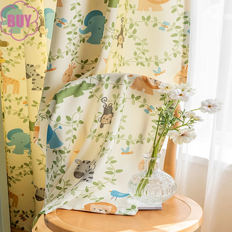 

Pastoral Curtains for Living Dining Room Bedroom Cartoon Children's Room Curtain Green Plant Door Curtain French Window